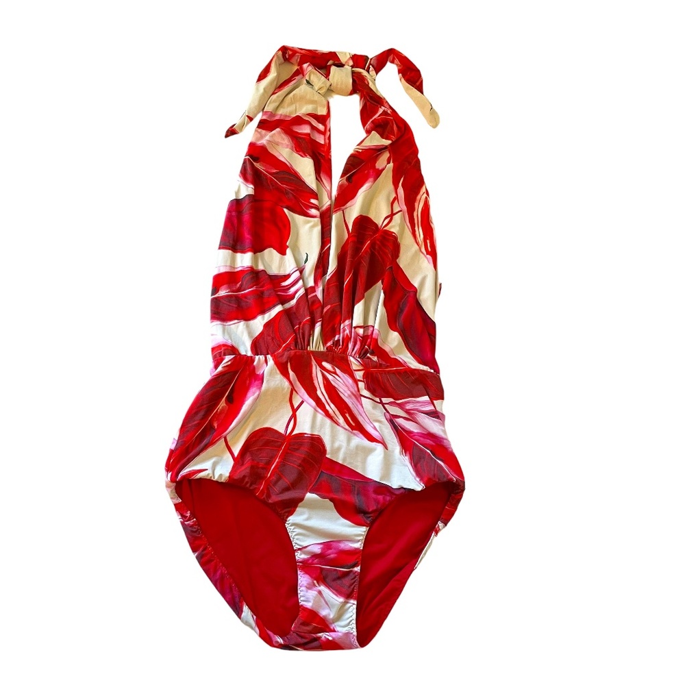 Clube Bossa Halter Tie Floral Leaf One Piece Bathing Swimsuit Size S‎